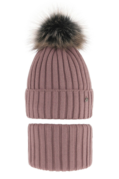 Komplet zimowy dla dziewczynki: czapka i komin wrzosowy Wilma