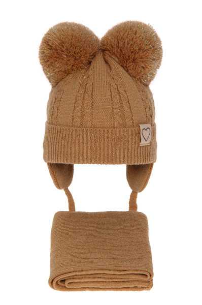 Komplet zimowy dla dziewczynki: czapka i szalik camelowy Rozi
