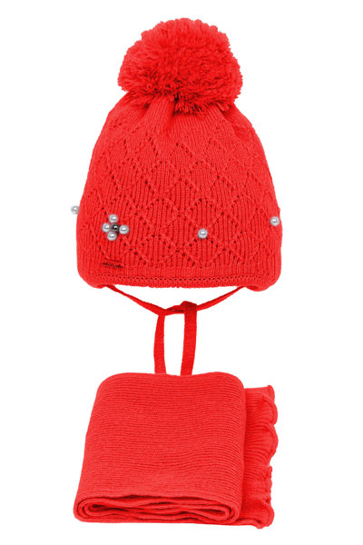 Komplet zimowy dla dziewczynki: czapka i szalik czerwony wypełniony miękką włókniną Tosia