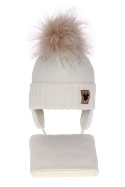 Komplet zimowy dla dziewczynki: czapka i szalik kremowy Tendi