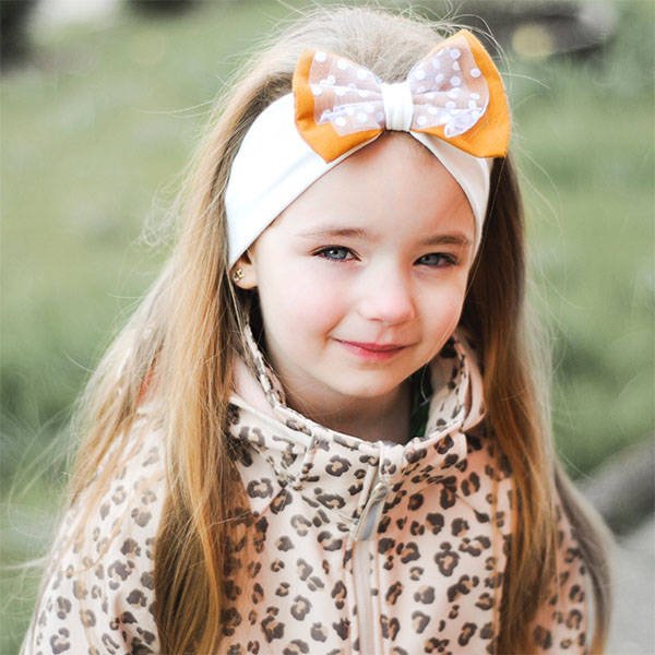 Opaska bawełniana dziewczęca z kokardą jesienna/wiosenna kremowa Celinka