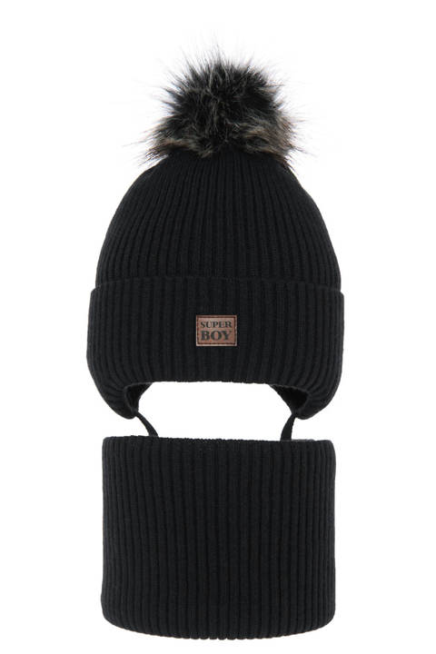 Komplet dla chłopca: czapka i komin zimowy czarny Denzel