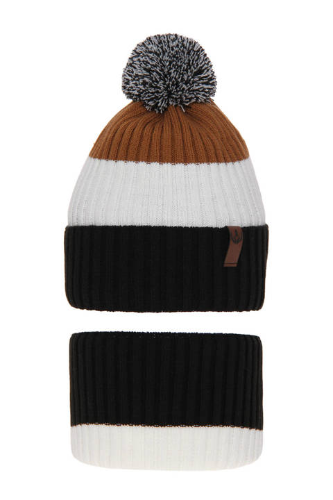Komplet dla chłopca: czapka i komin zimowy czarny Karson