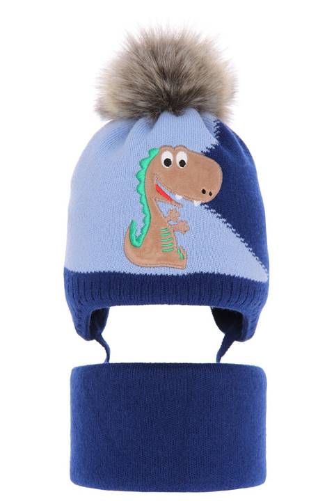 Komplet dla chłopca: czapka i komin zimowy niebieski Rabel