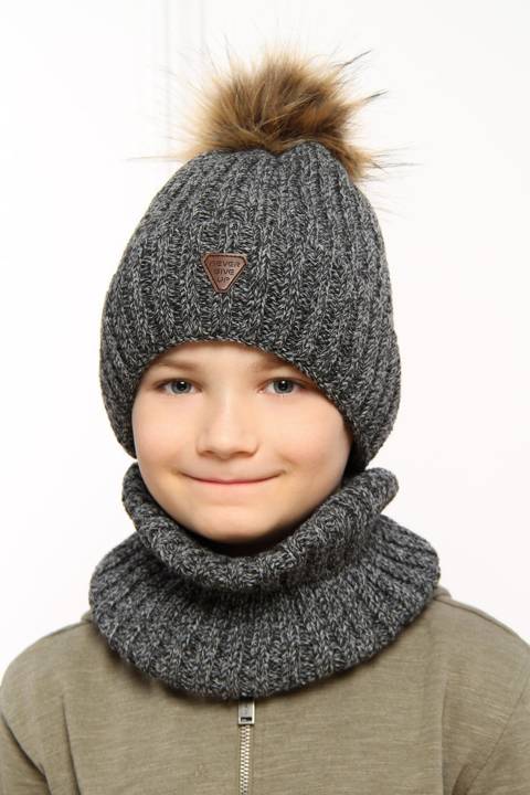 Komplet dla chłopca: czapka i komin zimowy szary Garet