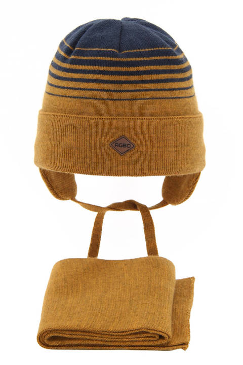 Komplet dla chłopca: czapka i szalik zimowy musztardowy Giljan