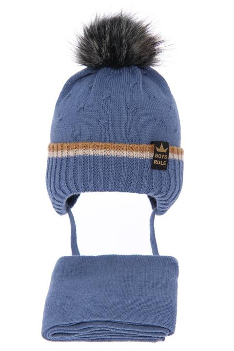 Komplet dla chłopca: czapka i szalik zimowy niebieski Pierot 