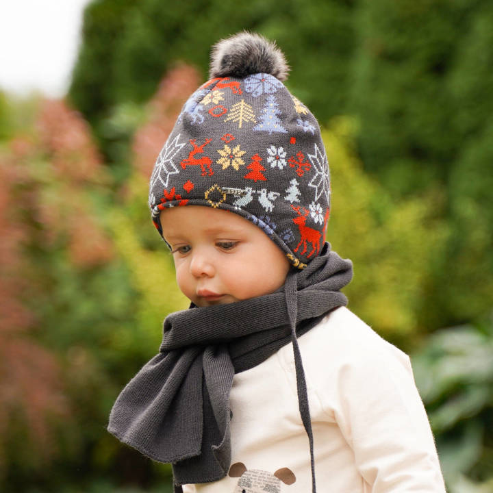 Komplet dla chłopca: czapka i szalik zimowy szary Remek