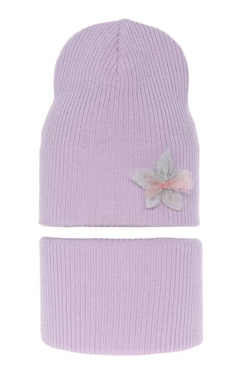 Komplet dla dziewczynki: czapka i komin jesienny/wiosenny fioletowy Tunezja