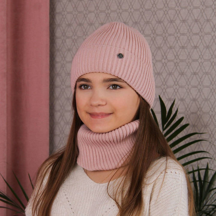 Komplet dla dziewczynki: czapka i komin zimowy różowy Danae