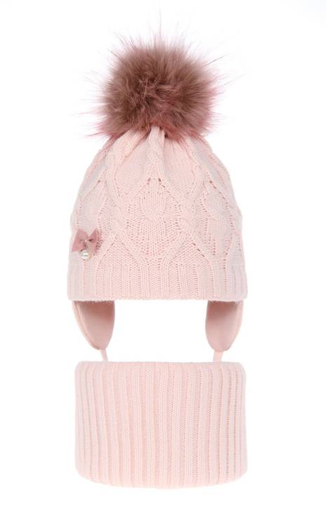 Komplet dla dziewczynki: czapka i komin zimowy różowy Julia