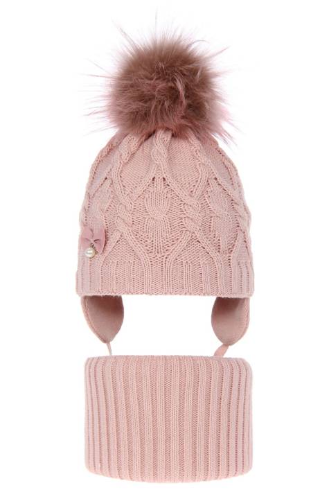 Komplet dla dziewczynki: czapka i komin zimowy różowy Julia