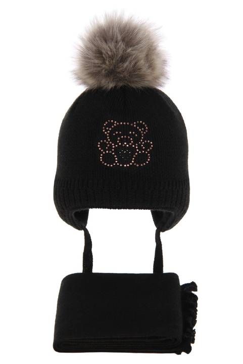Komplet dla dziewczynki: czapka i szalik zimowy czarny Attika
