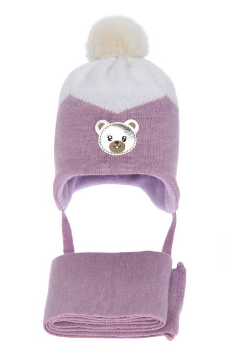 Komplet dla dziewczynki: czapka i szalik zimowy fioletowy Rinka