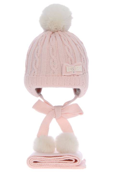 Komplet dla dziewczynki: czapka i szalik zimowy różowy Welwet