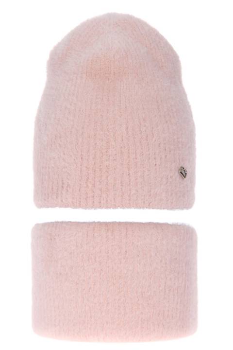 Komplet dla kobiety: czapka i komin zimowy różowy Adria