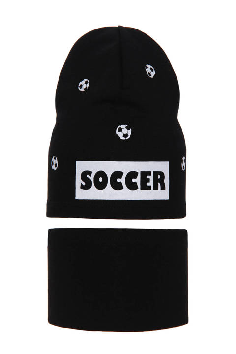 Komplet jesienny/ wiosenny dla chłopca: czapka i komin bawełniany czarny Soccer