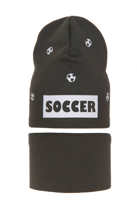 Komplet jesienny/ wiosenny dla chłopca: czapka i komin bawełniany khaki Soccer