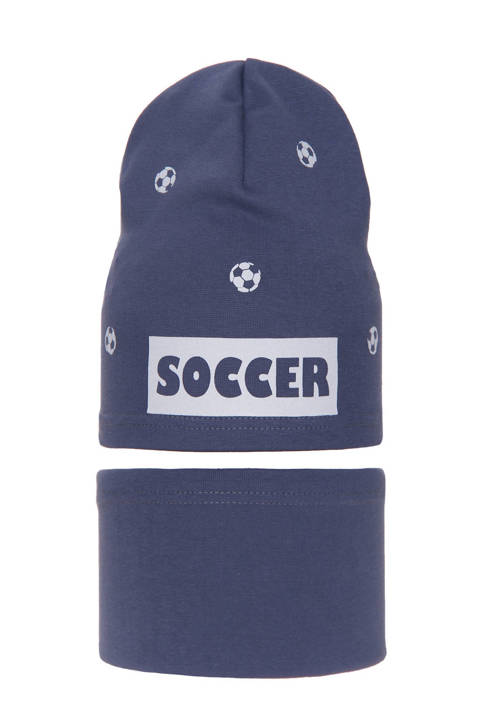 Komplet jesienny/ wiosenny dla chłopca: czapka i komin bawełniany niebieski Soccer