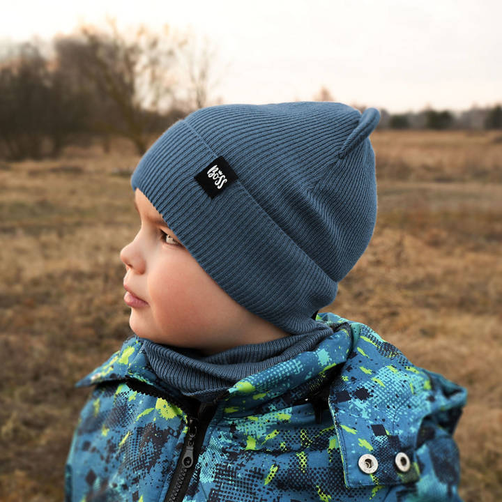Komplet jesienny/ wiosenny dla chłopca: czapka i komin niebieski Grajan