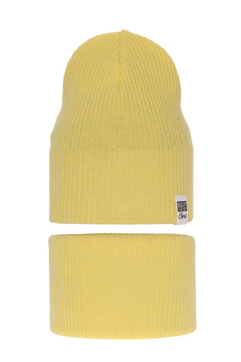 Komplet jesienny/ wiosenny dla dziewczynki: czapka i komin żółty Farinka