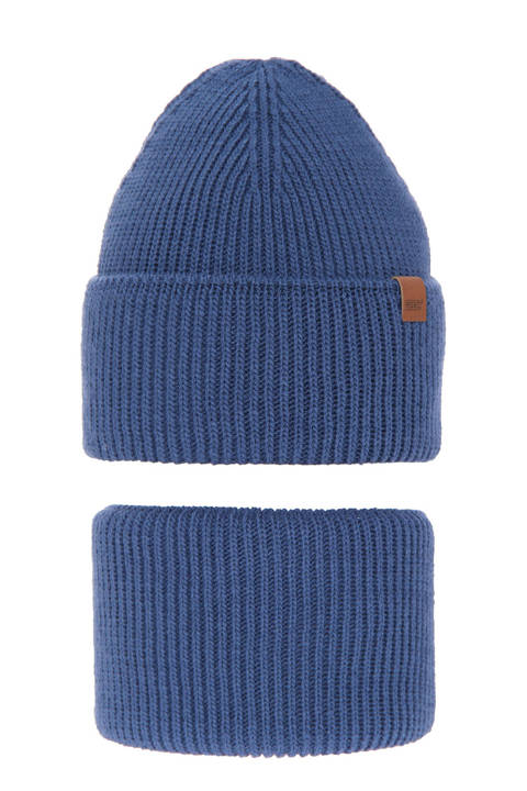 Komplet zimowy dla chłopca: czapka i komin niebieski Huragan
