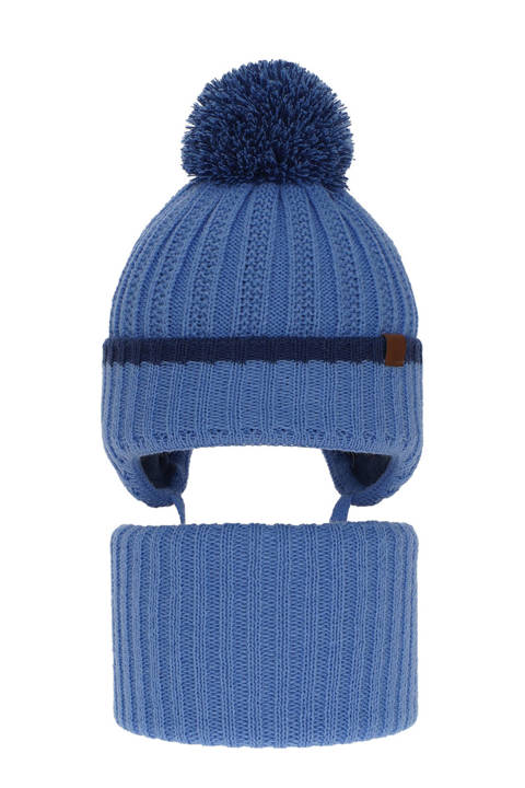 Komplet zimowy dla chłopca: czapka i komin niebieski z pomponem Franklin