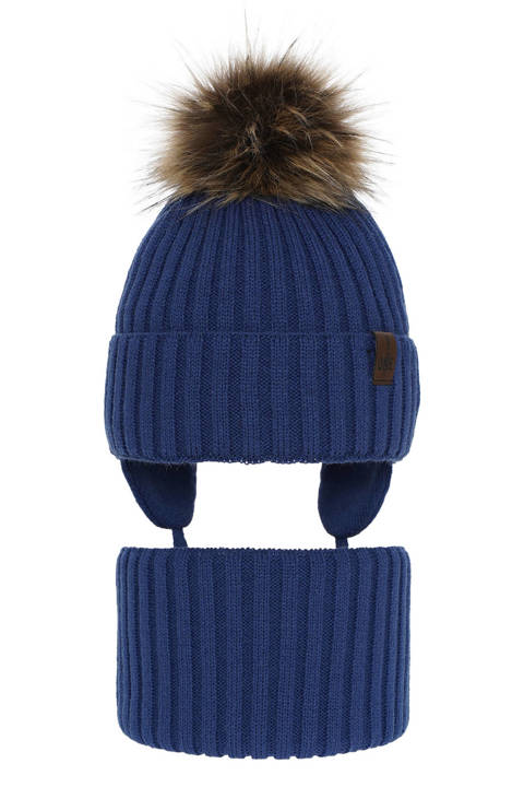 Komplet zimowy dla chłopca: czapka i komin niebieski z pomponem Puzel
