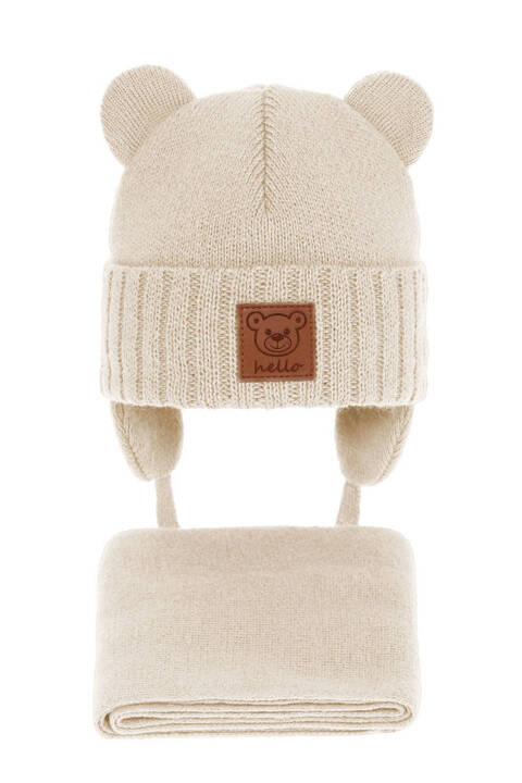 Komplet zimowy dla chłopca: czapka i szalik beżowy Petit