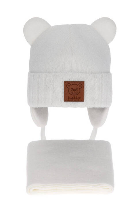 Komplet zimowy dla chłopca: czapka i szalik biały Petit