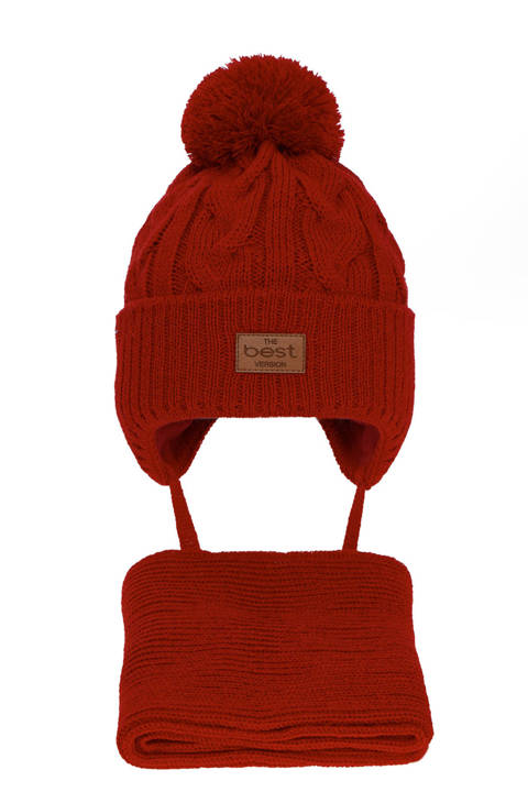 Komplet zimowy dla chłopca: czapka i szalik czerwony z pomponem Remix