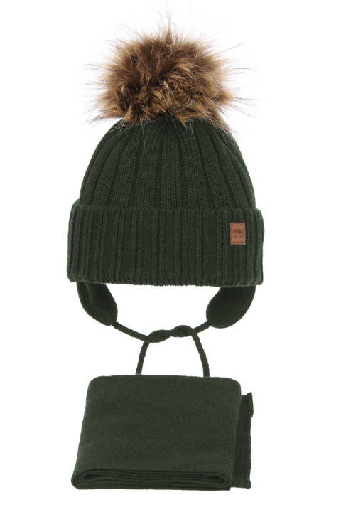 Komplet zimowy dla chłopca: czapka i szalik khaki Niko