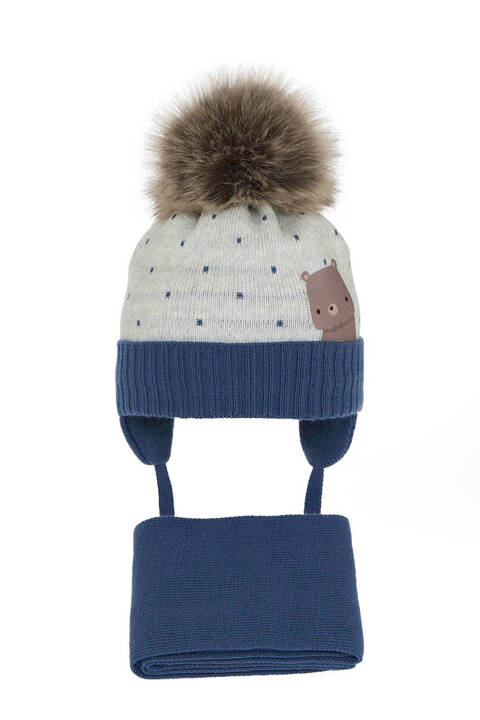 Komplet zimowy dla chłopca: czapka i szalik niebieski Kori