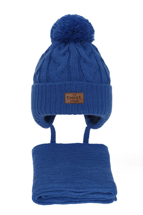 Komplet zimowy dla chłopca: czapka i szalik niebieski z pomponem Remix