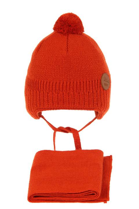 Komplet zimowy dla chłopca: czapka i szalik pomarańczowy Tadzik