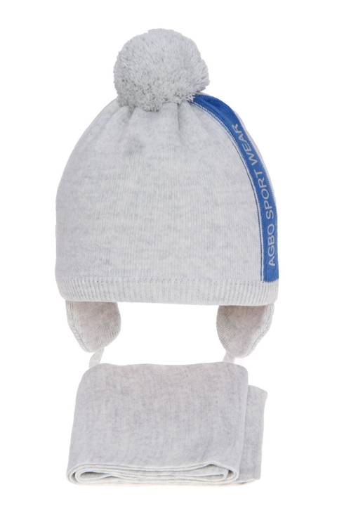 Komplet zimowy dla chłopca: czapka z odblaskowym napisem i szalik jasnoszary Leny