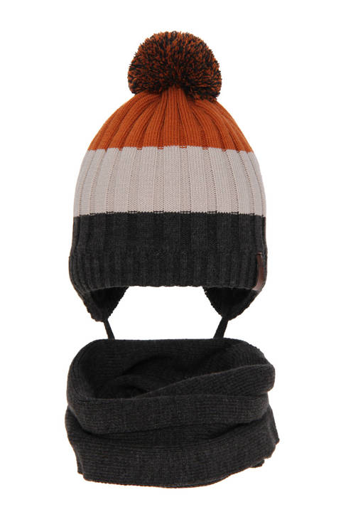 Komplet zimowy dla chłopca: czapka z pomponem i komin ciemnoszary Hary