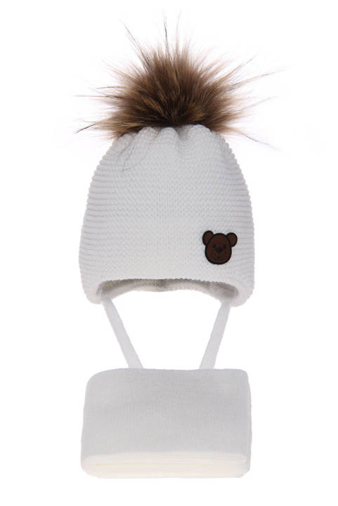 Komplet zimowy dla chłopca: czapka z pomponem i szalik biały Banksi