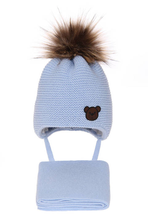 Komplet zimowy dla chłopca: czapka z pomponem i szalik błękitny Banksi