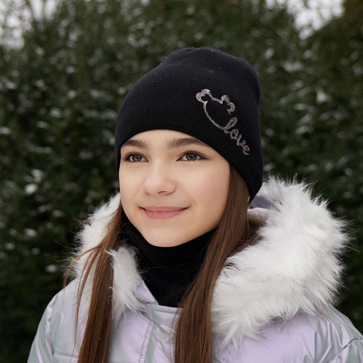Komplet zimowy dla dziewczynki: czapka i komin czarny Darla
