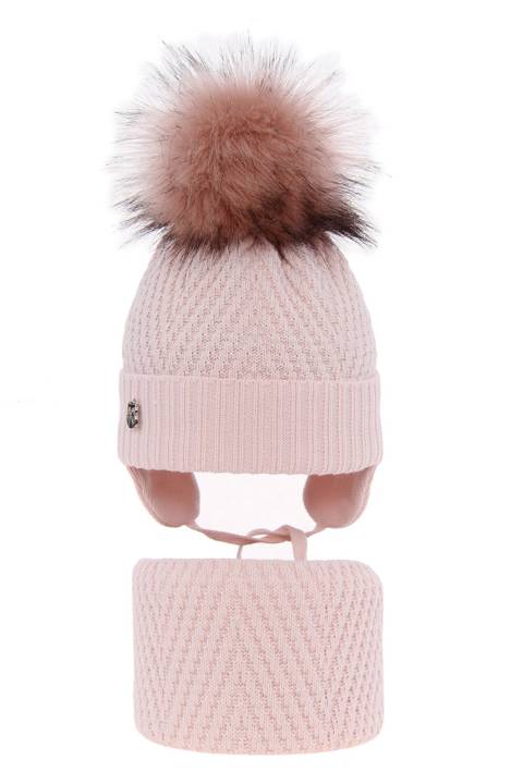 Komplet zimowy dla dziewczynki: czapka i komin jasnoróżowy Ariana