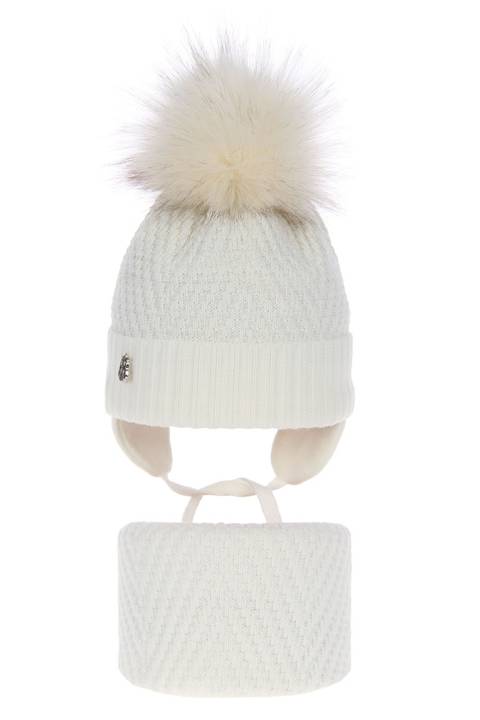 Komplet zimowy dla dziewczynki: czapka i komin kremowy Ariana