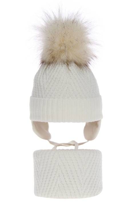 Komplet zimowy dla dziewczynki: czapka i komin kremowy Ariana