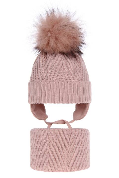 Komplet zimowy dla dziewczynki: czapka i komin  różowy Ariana