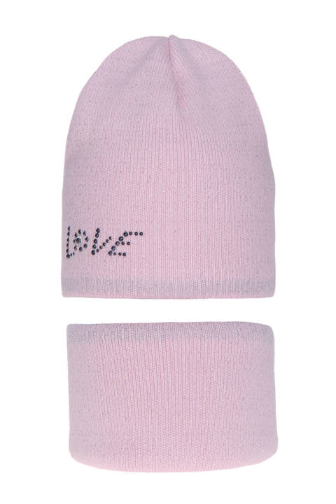 Komplet zimowy dla dziewczynki: czapka i komin różowy Artemiza