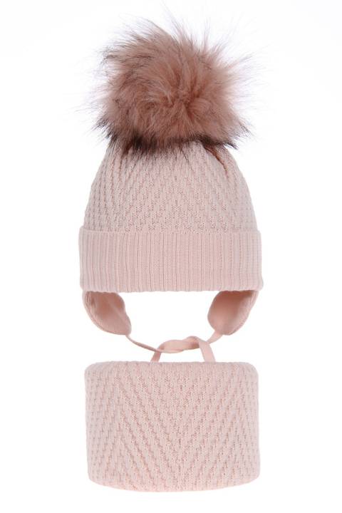 Komplet zimowy dla dziewczynki: czapka i komin różowy wypełniony miękką włókniną Ariana