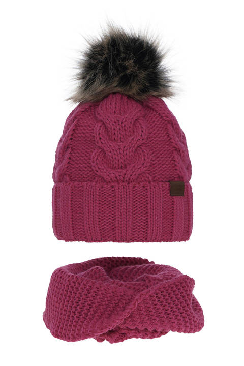 Komplet zimowy dla dziewczynki: czapka i komin różowy z pomponem Torina