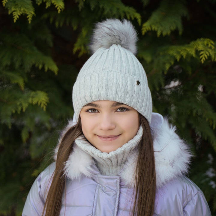 Komplet zimowy dla dziewczynki: czapka i komin szary Wilma