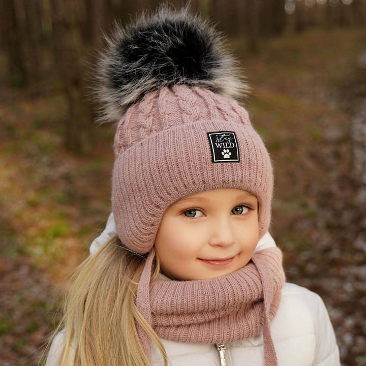 Komplet zimowy dla dziewczynki: czapka i komin wrzosowy Melodia