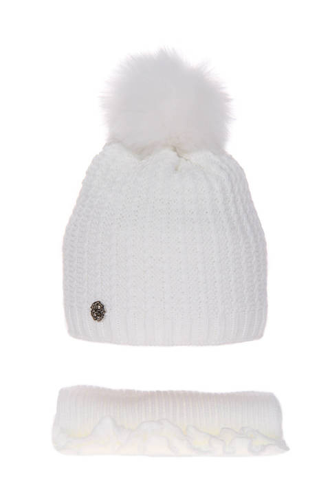 Komplet zimowy dla dziewczynki: czapka i szalik biały Alama